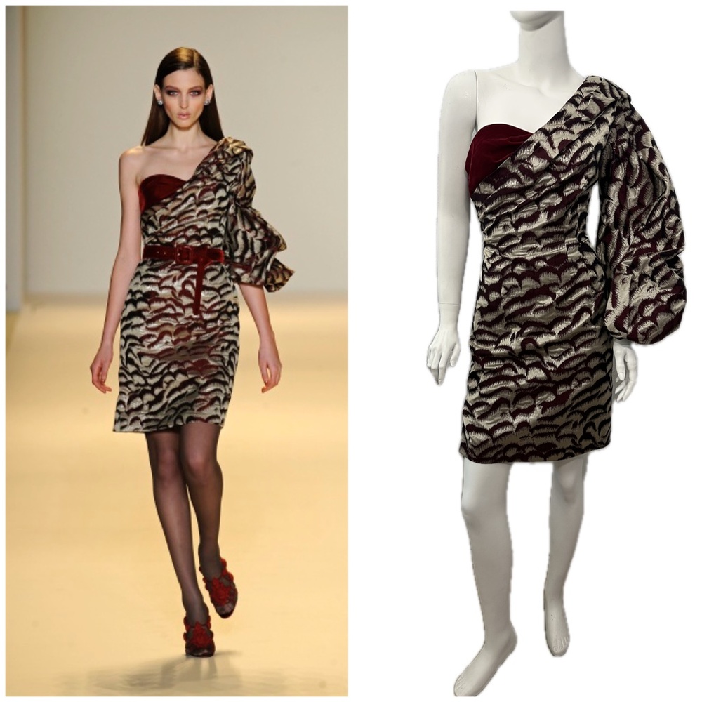 CORSETED Velvet & Brocade! $2490 Carolina Herrera Runway Puff Sleeve Dress 2-4